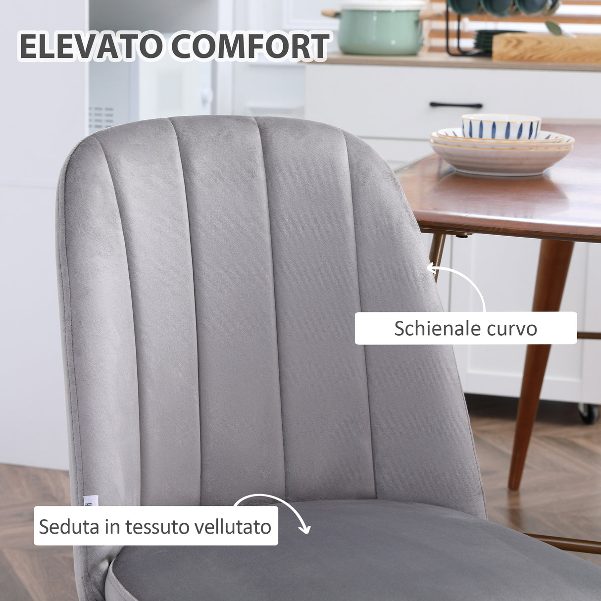 easycomfort easycomfort set di 2 sedie da pranzo imbottite con rivestimento in velluto e gambe in acciaio grigio e oro