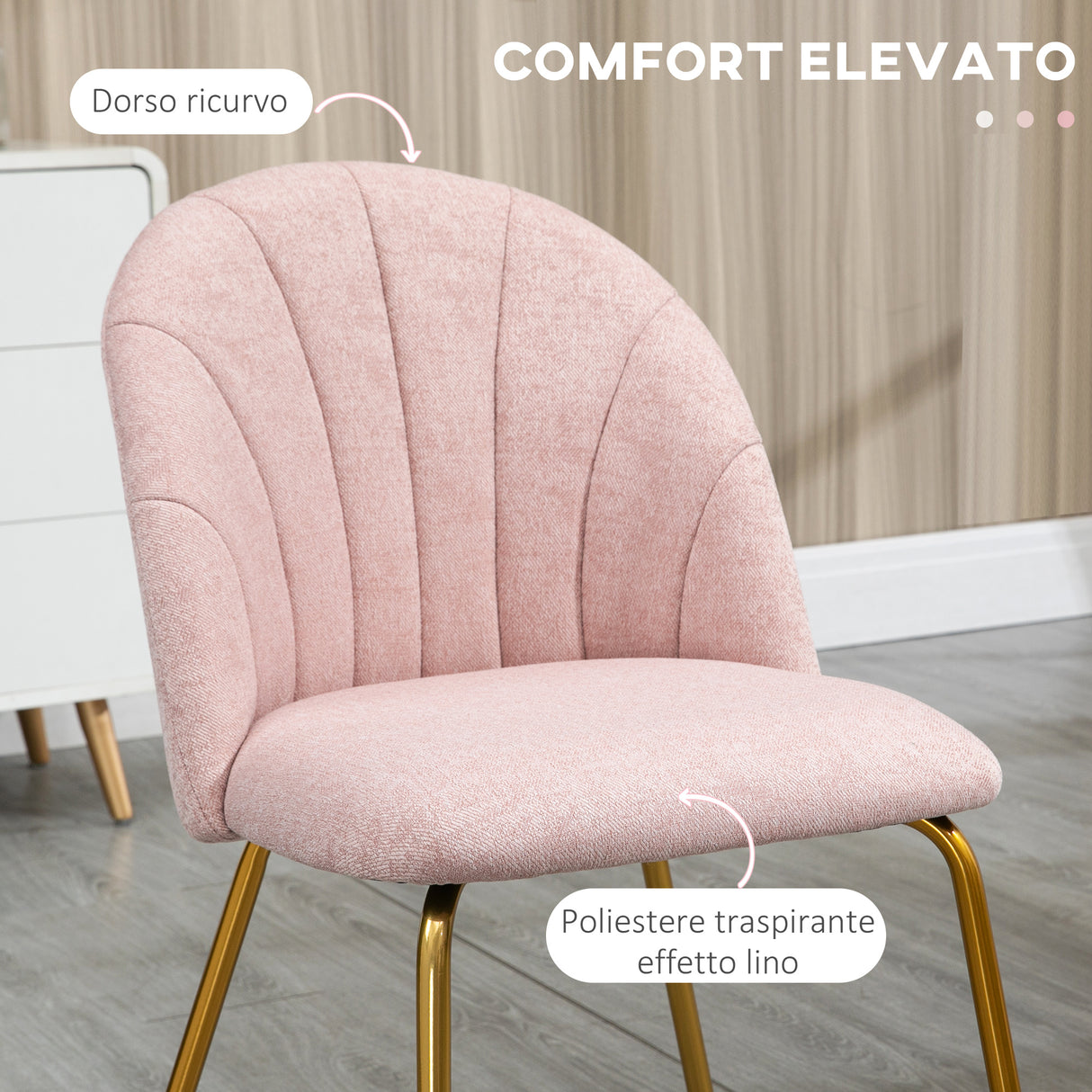 easycomfort easycomfort set di 2 sedie da pranzo in tessuto effetto lino con gambe in acciaio 55 5x59x81 cm rosa e oro