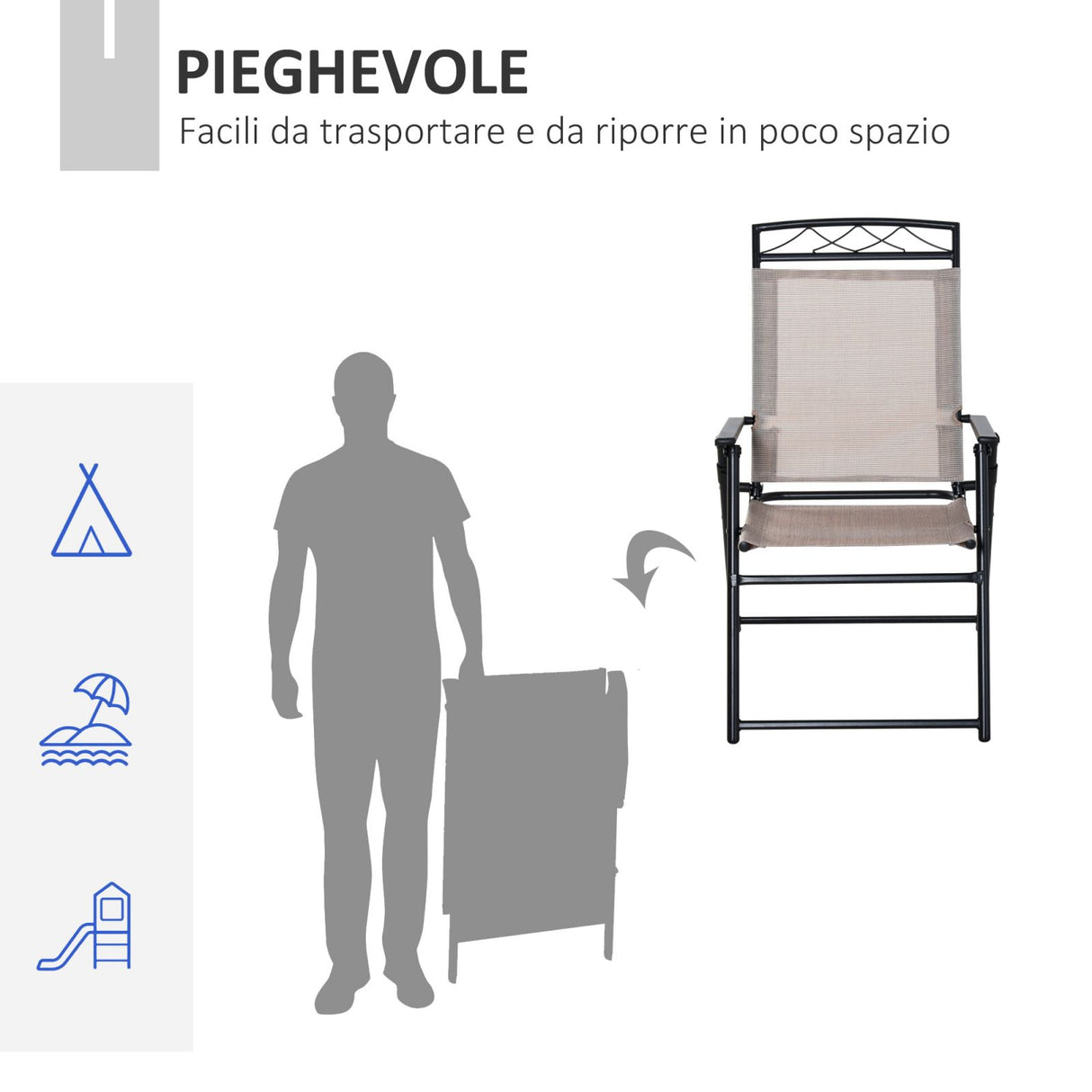 easycomfort easycomfort set di 2 sedie pieghevoli da giardino con braccioli in metallo e textilene beige e nero ean 8054144137766