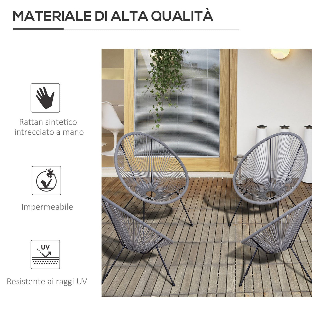 easycomfort easycomfort set di 4 sedie da giardino ovali in rattan pe e metallo resistente alle intemperie grigio chiaro