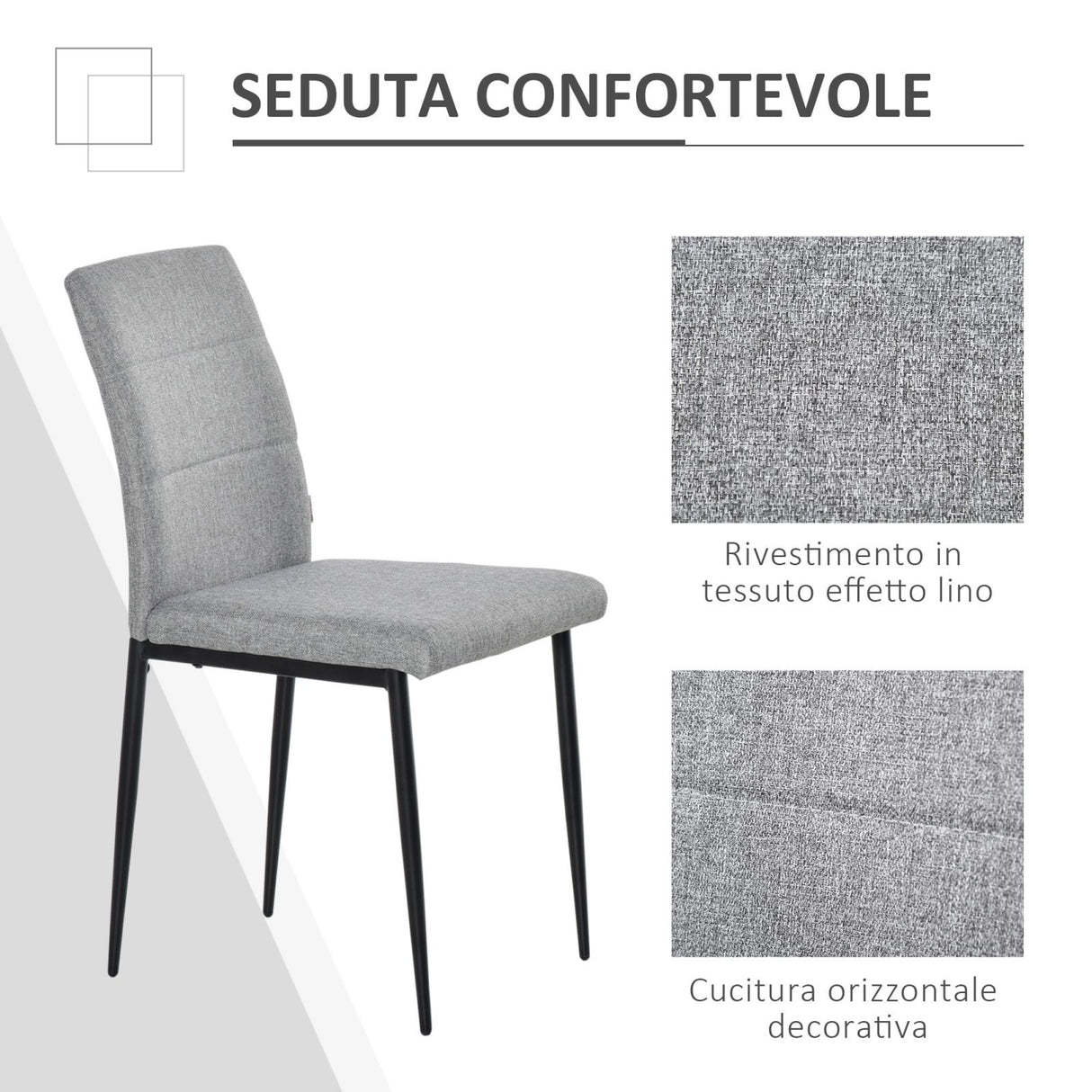 easycomfort easycomfort set di 4 sedie imbottite da salotto con rivestimento tessuto e gambe in metallo grigio