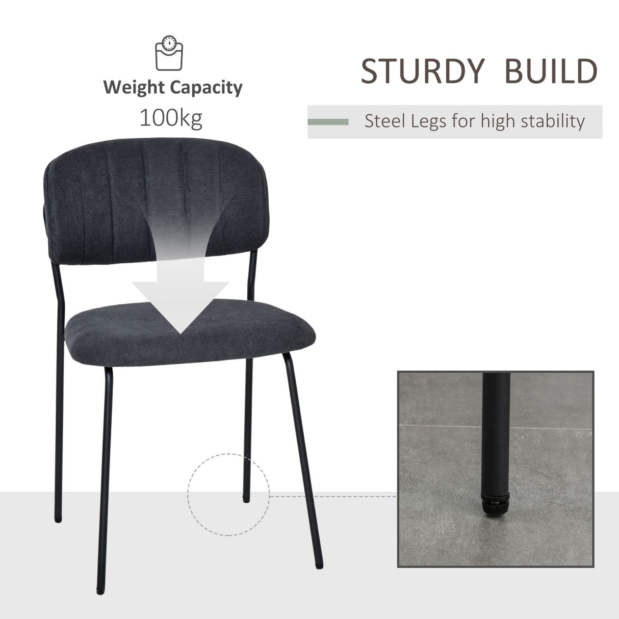 easycomfort easycomfort set di 4 sedie moderne imbottite e impilabili rivestimento in tessuto e gambe in metallo grigio scuro