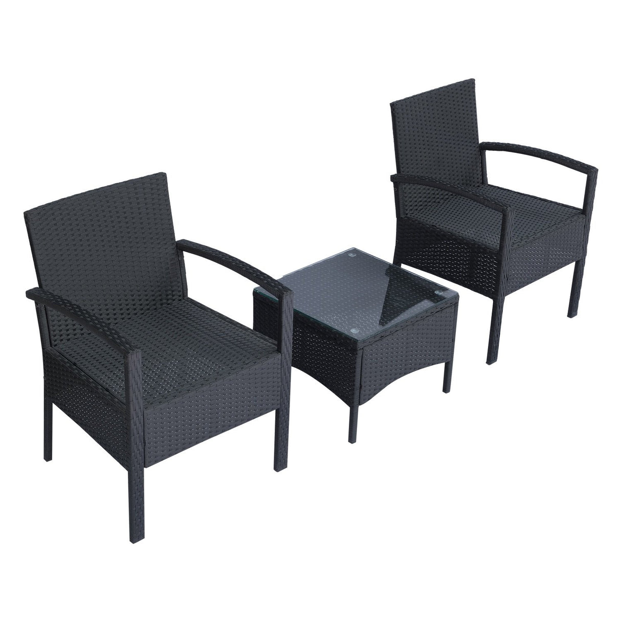 easycomfort easycomfort set mobili da giardino 2 poltroncine e tavolino con cuscini pe rattan nero ean 8055776911298