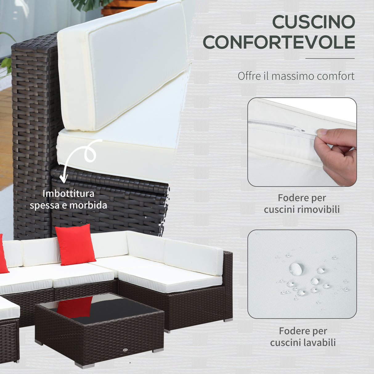 easycomfort easycomfort set mobili da giardino in rattan 7pz poltrone tavolino con cuscini marrone