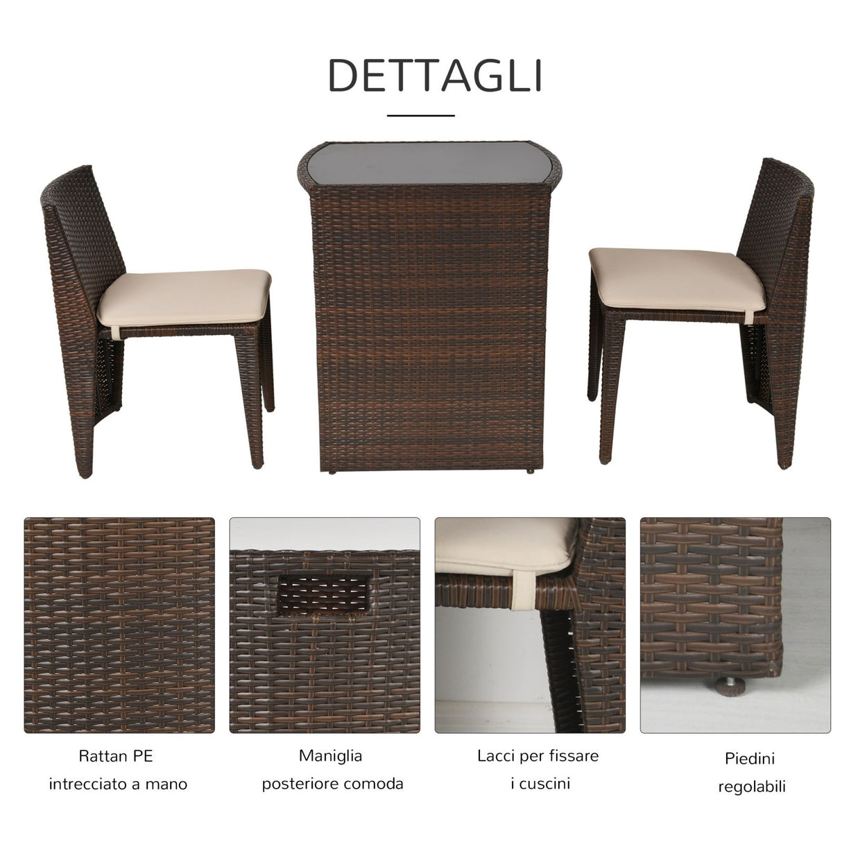 easycomfort easycomfort set mobili da giardino salvaspazio con 1 tavolo e 2 sedie in rattan pe marrone ean 8055776913582