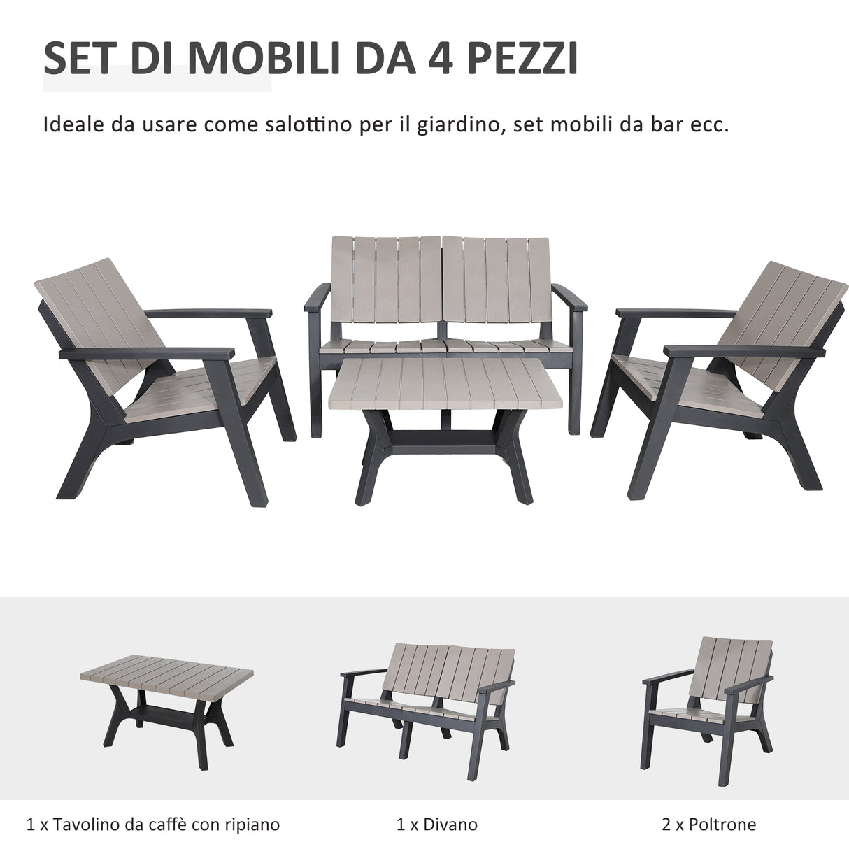 easycomfort easycomfort set tavolino e sedie adirondack da giardino ed esterno grigio e nero