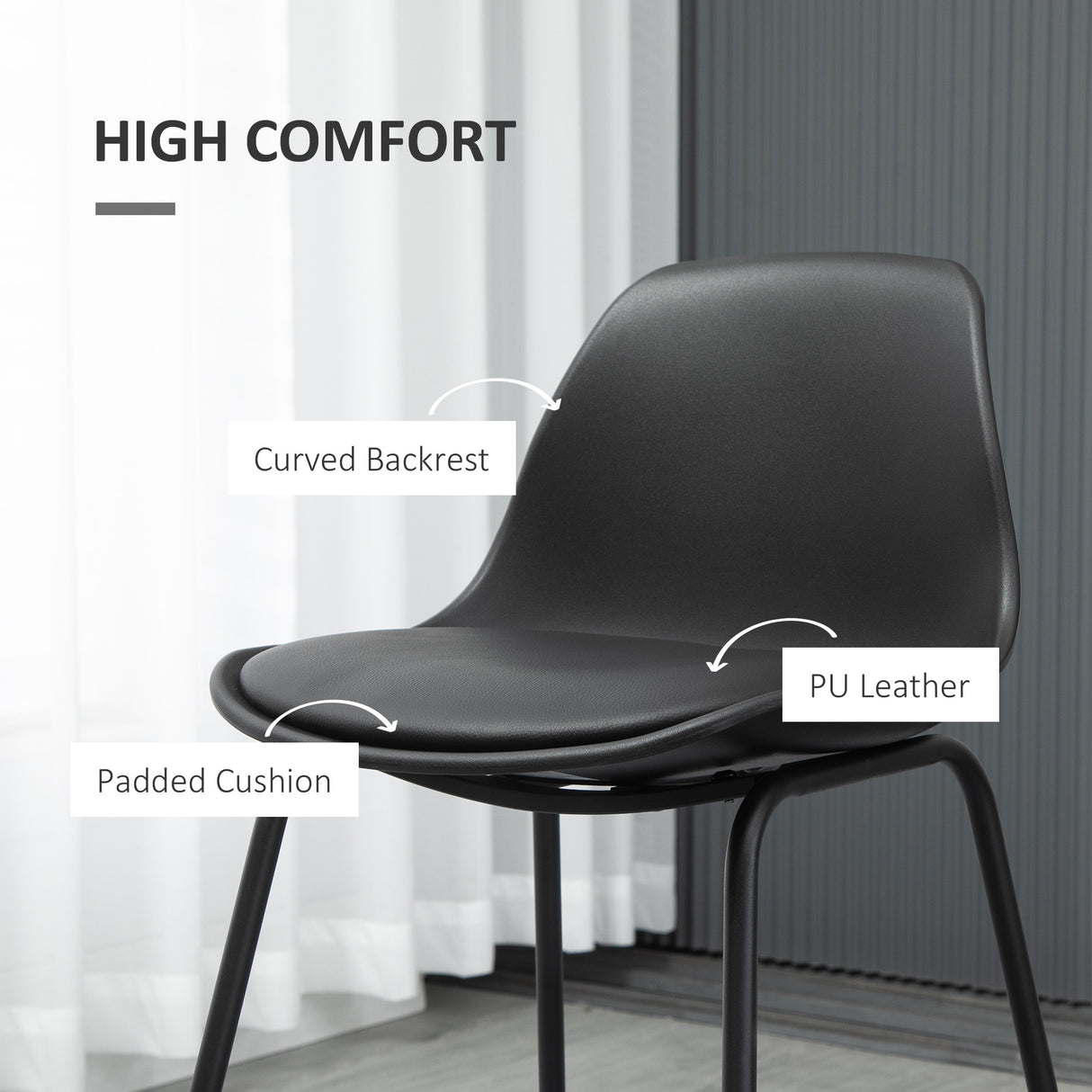 easycomfort easycomfort sgabelli da bar set 2 pezzi con imbottitura schienale e gambe a slitta in pu e acciaio 43x43x82 cm nero