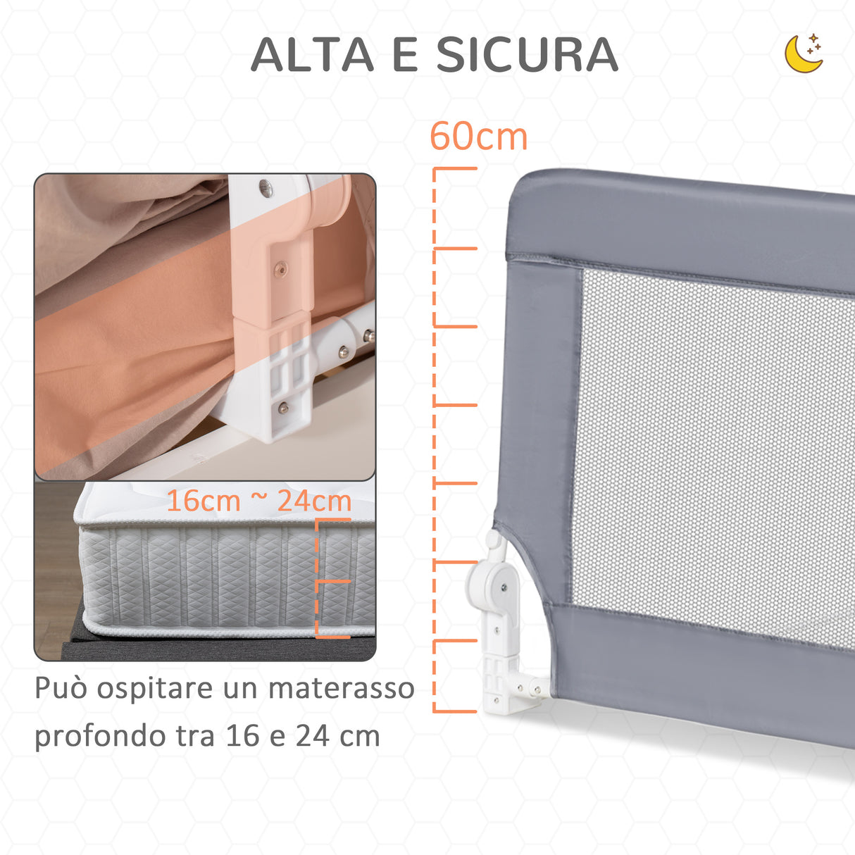 easycomfort easycomfort sponda letto per bambini da 18 mesi barriera di sicurezza universale anticaduta con tessuto a rete 150x40x60cm grigio