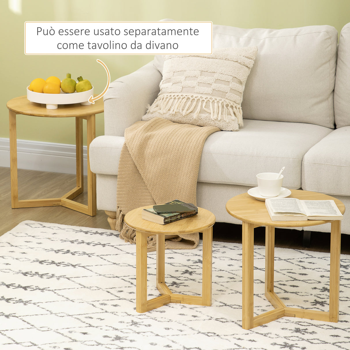 easycomfort easycomfort tavolini da salotto 3 pezzi in bambu con design impilabile 48x4840x4032x32 cm