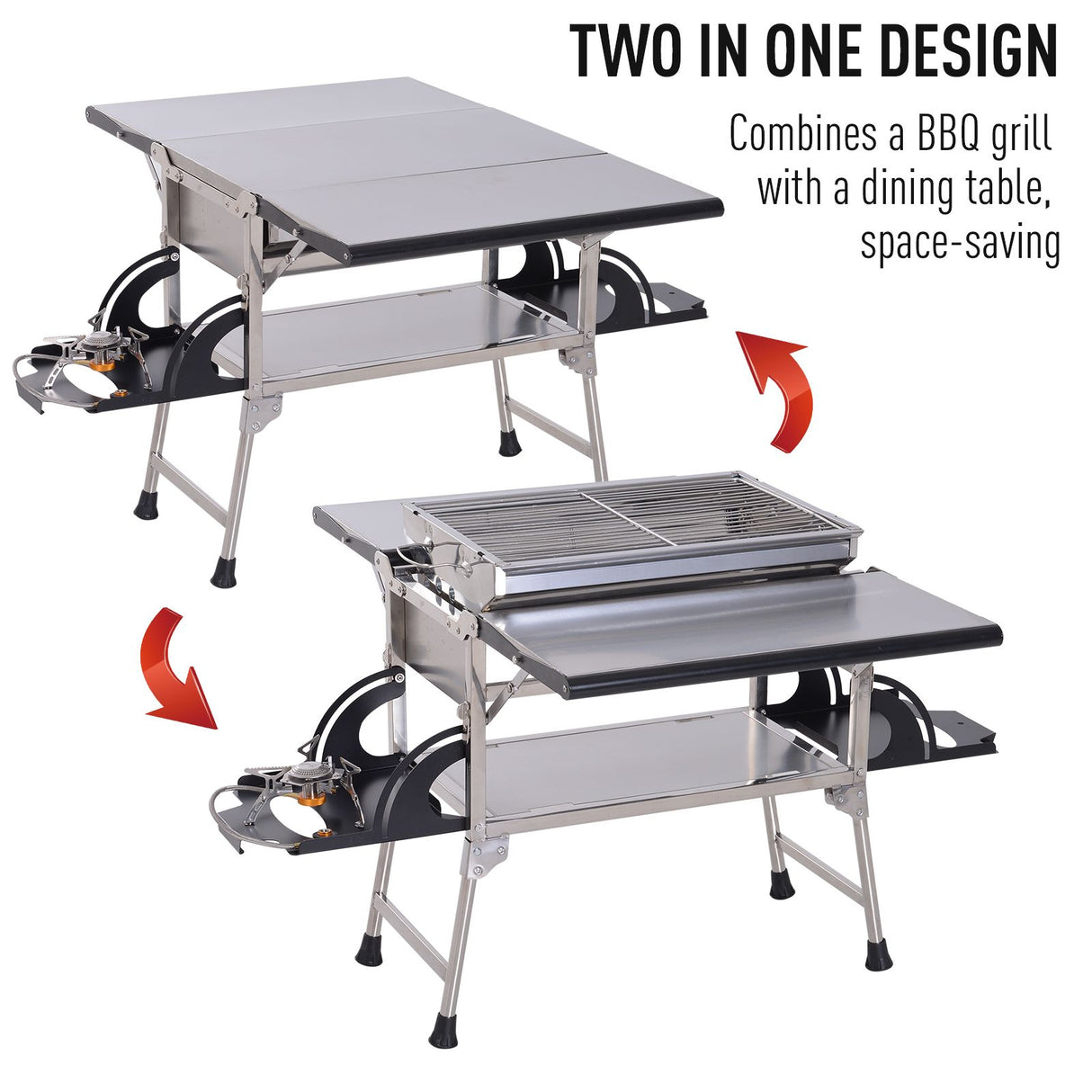 easycomfort easycomfort tavolino barbecue bbq portatile con fornello a gas pieghevole in alluminio argento 104 2x85 5x55cm ean 8055776916705