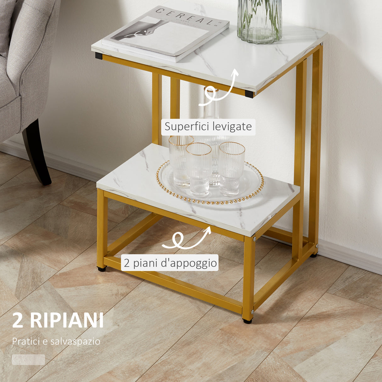 easycomfort easycomfort tavolino basso con piedini regolabili bianco oro