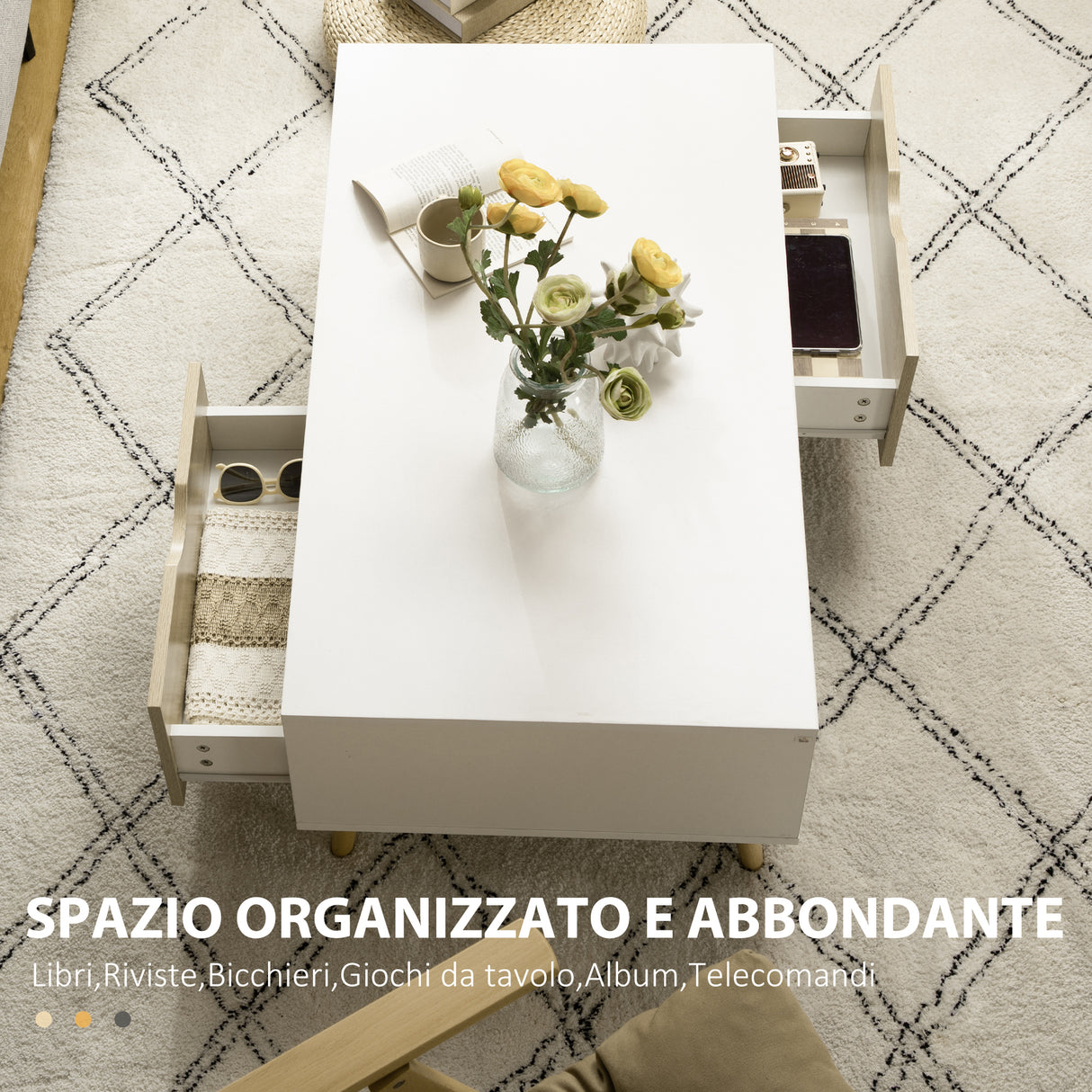 easycomfort easycomfort tavolino basso da caffe in truciolato e metallo per soggiorno ingresso e studio 106x58x39 5 cm bianco