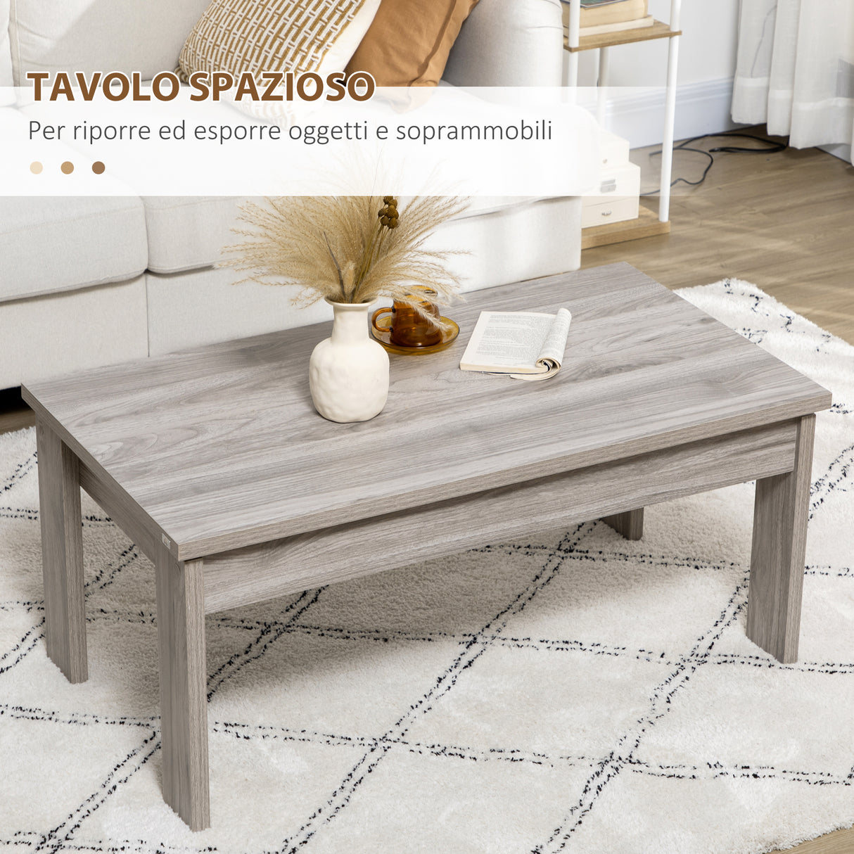 easycomfort easycomfort tavolino basso da caffe in truciolato grigio per soggiorno e studio con piano rettangolare e 4 gambe 100x55x45 cm