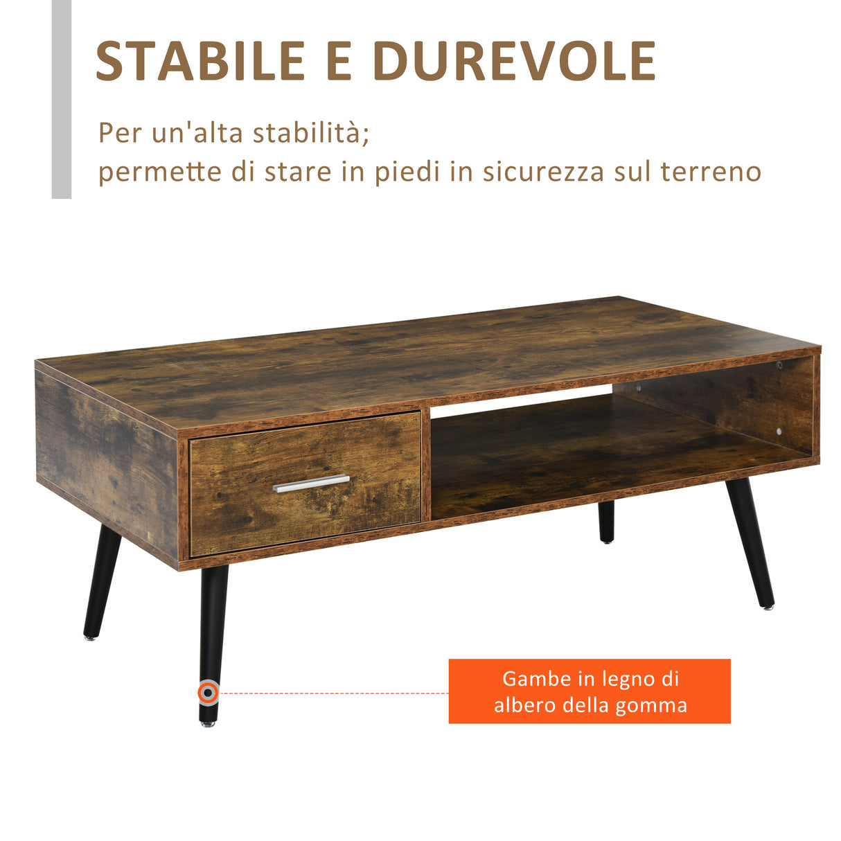 easycomfort easycomfort tavolino da caffe per soggiorno in stile industriale tavolino da salotto moderno con 1 cassetto e 1 ripiano 110x55x45cm nero e color legno ean 8054144132709