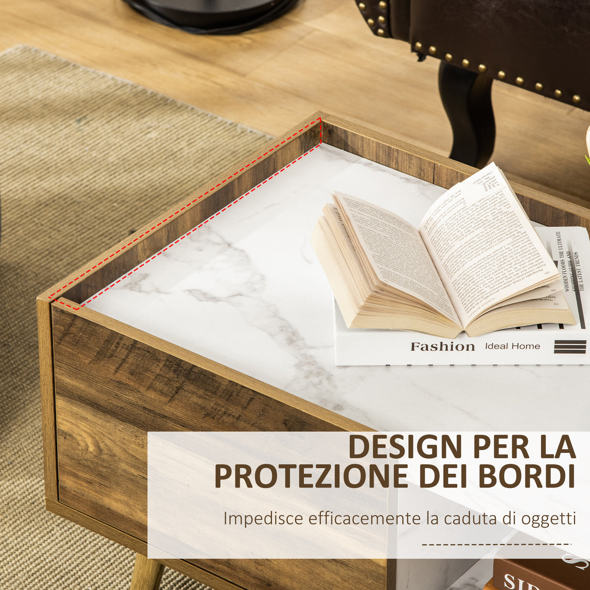 easycomfort easycomfort tavolino da caffe rettangolare con cassetto e ripiano 80x45x40 5cm marrone e bianco