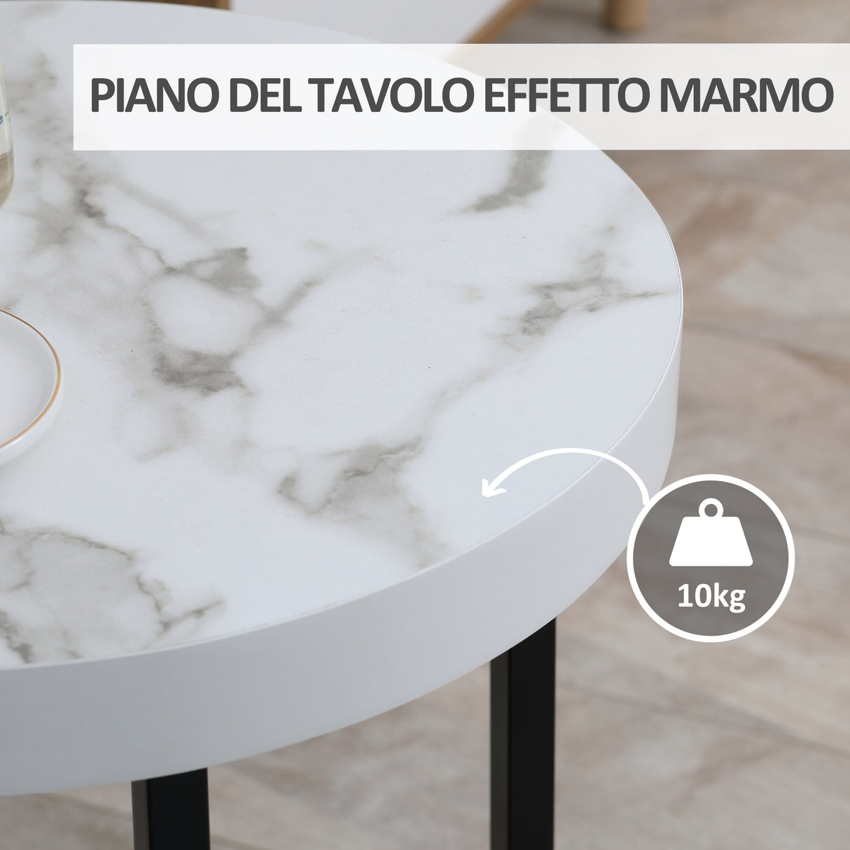 easycomfort easycomfort tavolino da caffe rotondo con base a x in mdf e metallo 48x48x56 5cm bianco