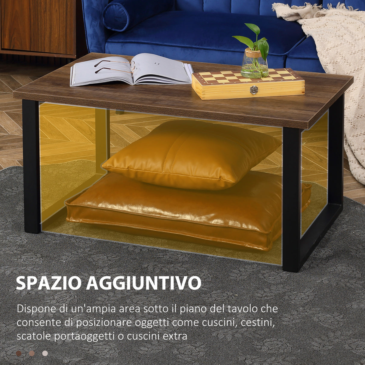 easycomfort easycomfort tavolino da caffe stile industriale in legno e acciaio 100x60x50cm