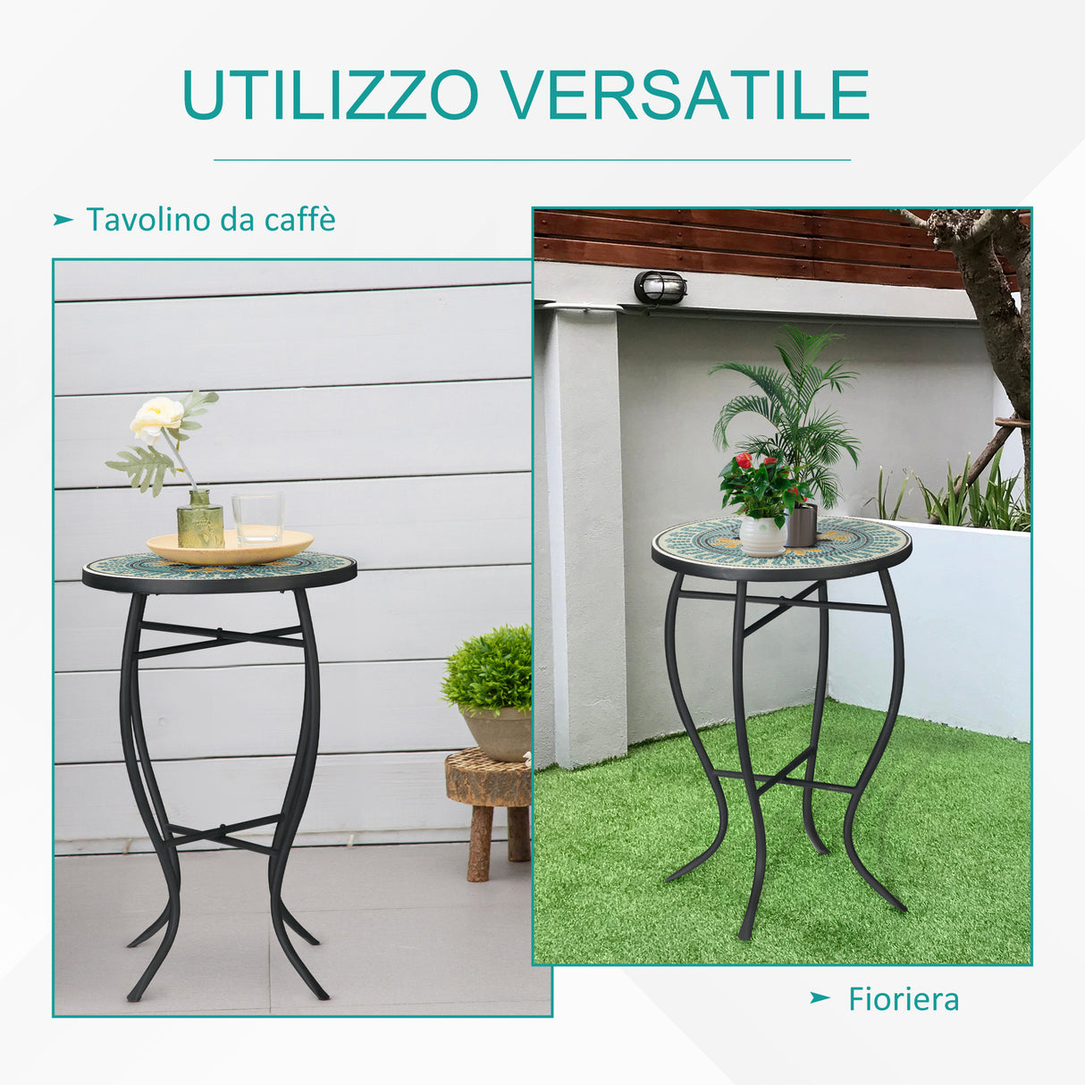 easycomfort easycomfort tavolino da giardino rotondo con piano dappoggio a mosaico 35 5x53 5cm