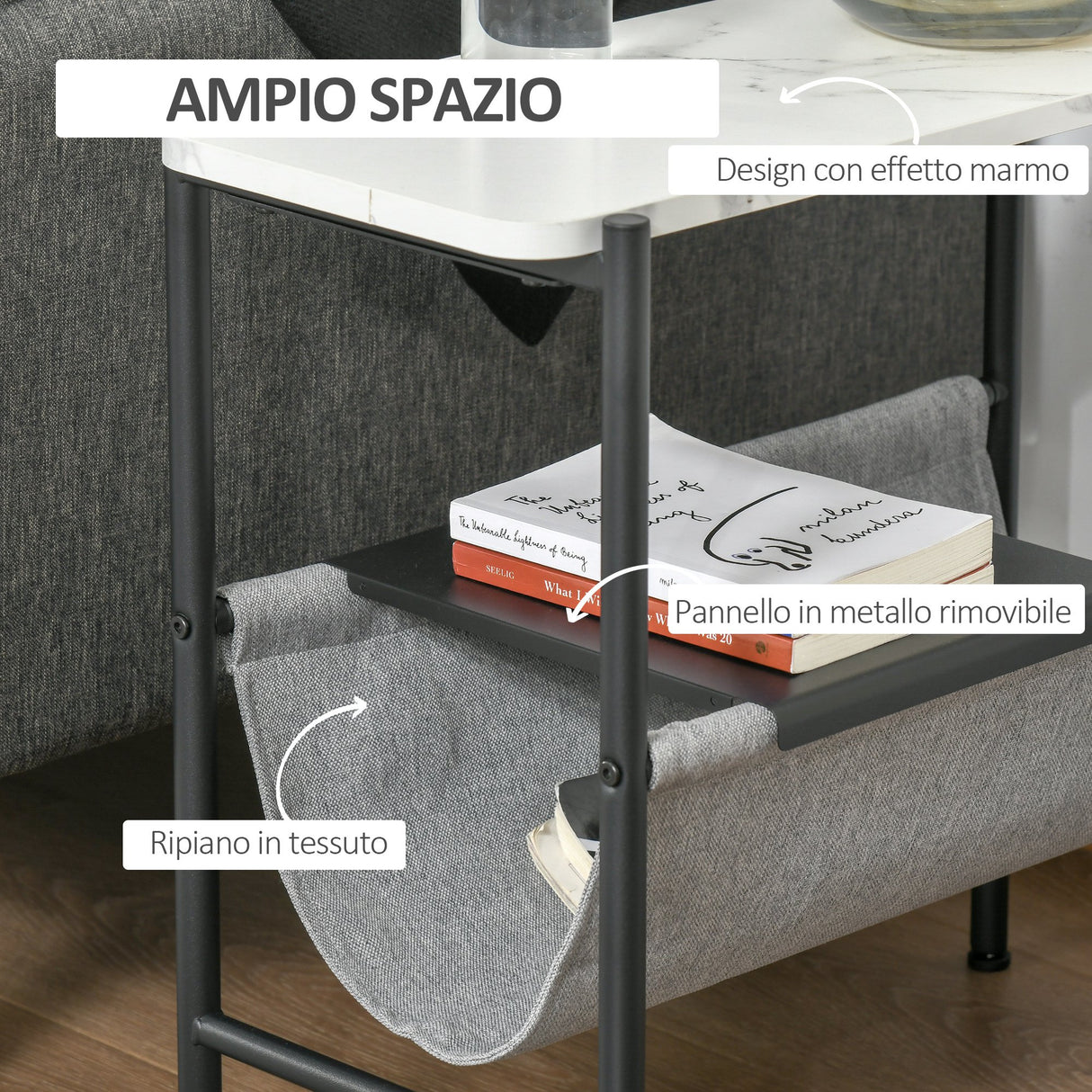 easycomfort easycomfort tavolino da salotto con mensola rimovibile in tessuto grigio