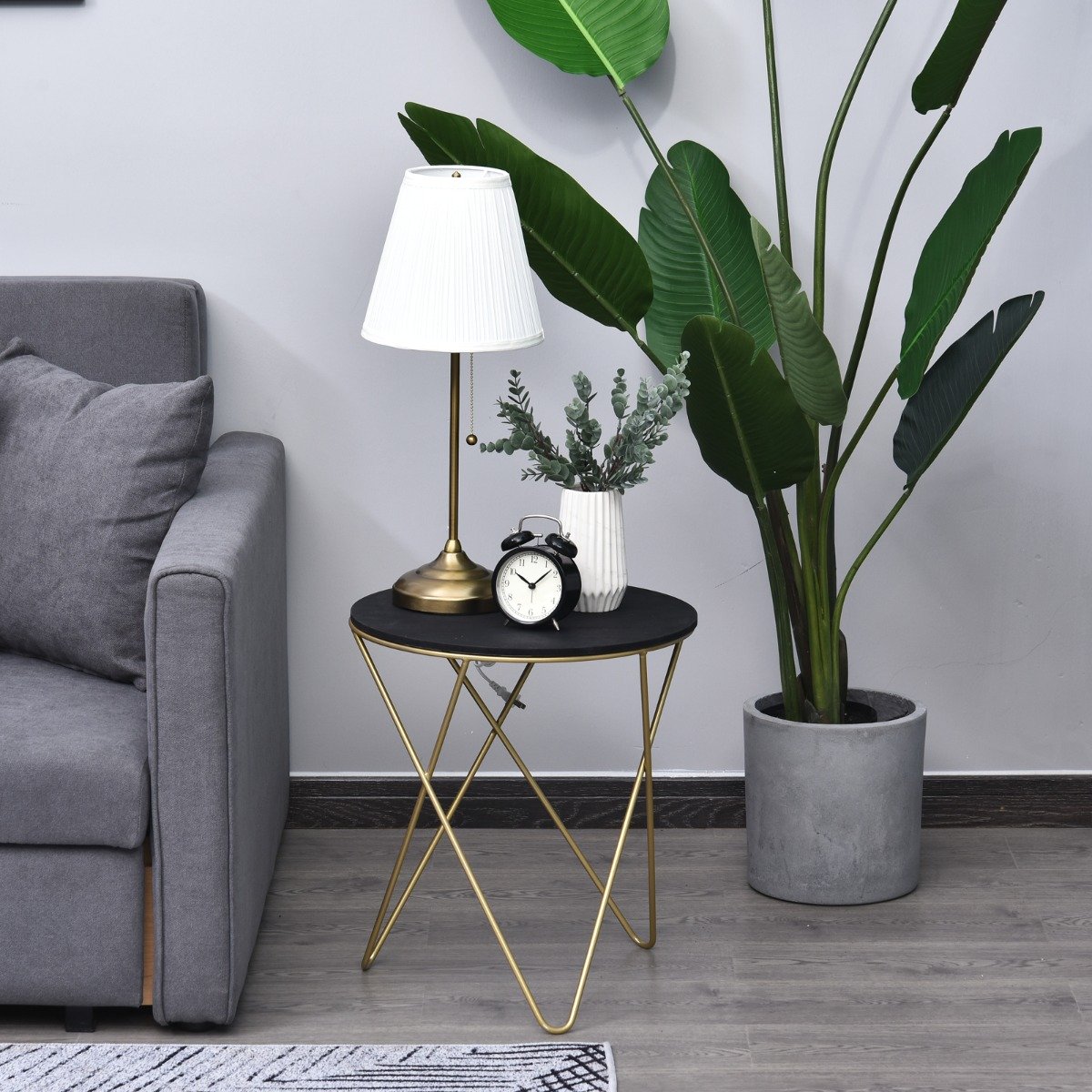 easycomfort easycomfort tavolino design geometrico moderno mdf e metallo 43x48cm nero e dorato ean 8054111841498