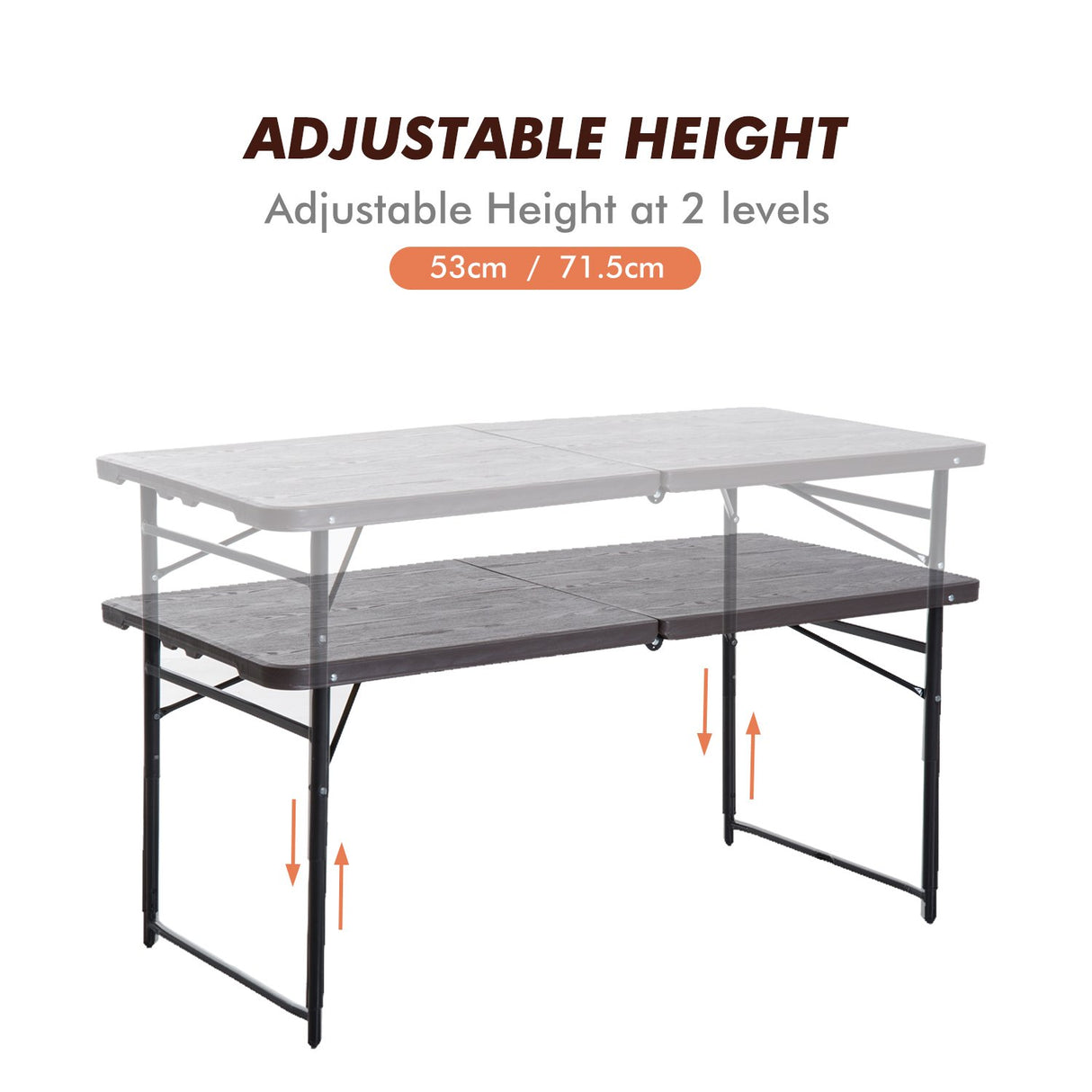 easycomfort easycomfort tavolo campeggio pieghevole portatile con altezza regolabile effetto legno 122x61x53715cm ean 8054111848480