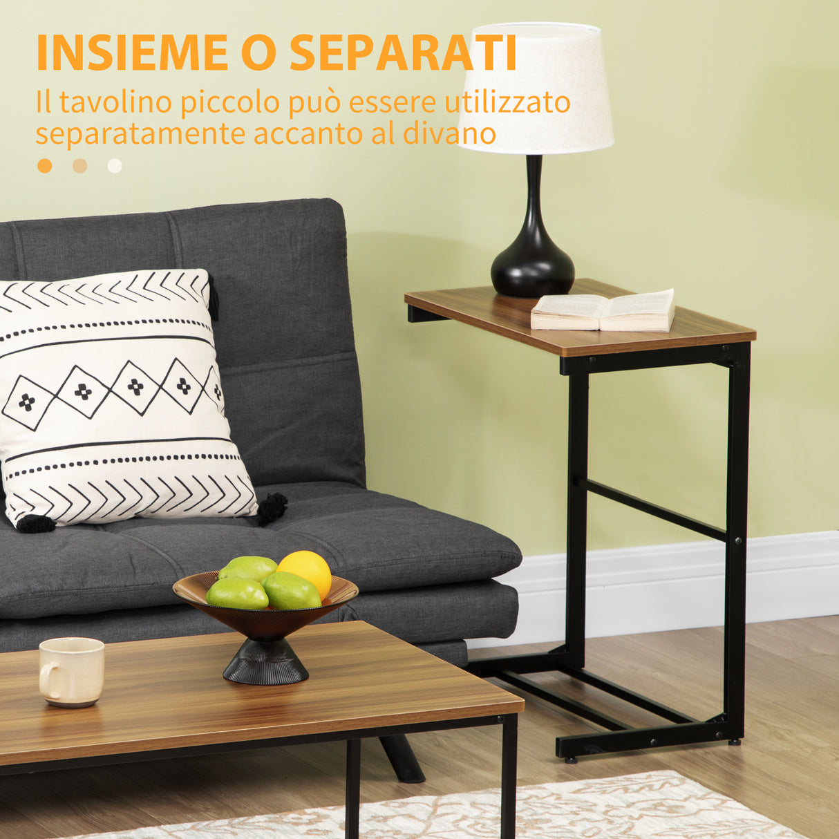 easycomfort easycomfort tavolo da caffe set 2 pezzi annidati in mdf e acciaio per soggiorno e camera da letto nero e noce