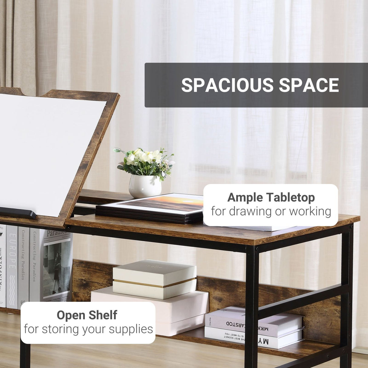 easycomfort easycomfort tavolo da disegno inclinabile su 15 livelli da 0 70 scrivania per camera e ufficio in stile industriale 120x60x75cm marrone