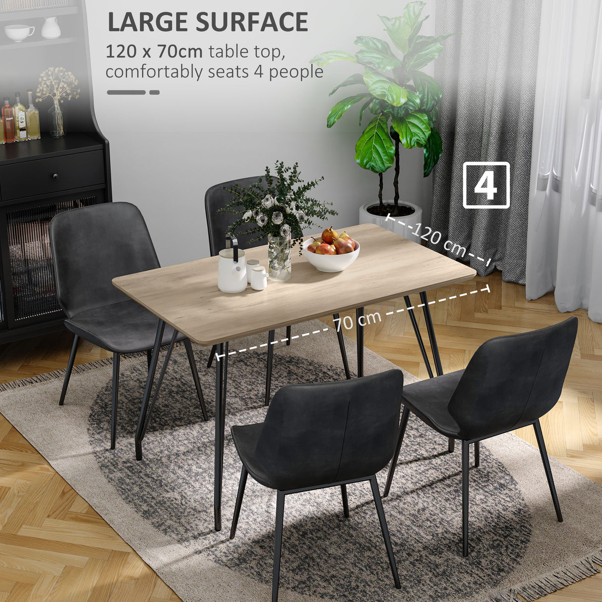 easycomfort easycomfort tavolo da pranzo 4 persone con piano effetto legno e gambe in acciaio 120x70x76cm