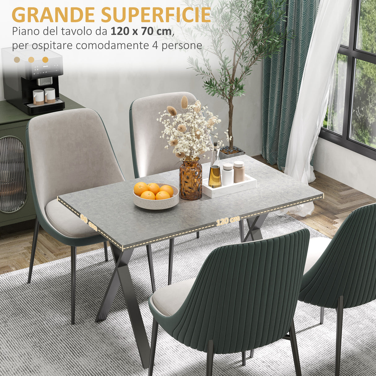 easycomfort easycomfort tavolo da pranzo 4 persone con piano effetto roccia e gambe in acciaio 120x70x76cm