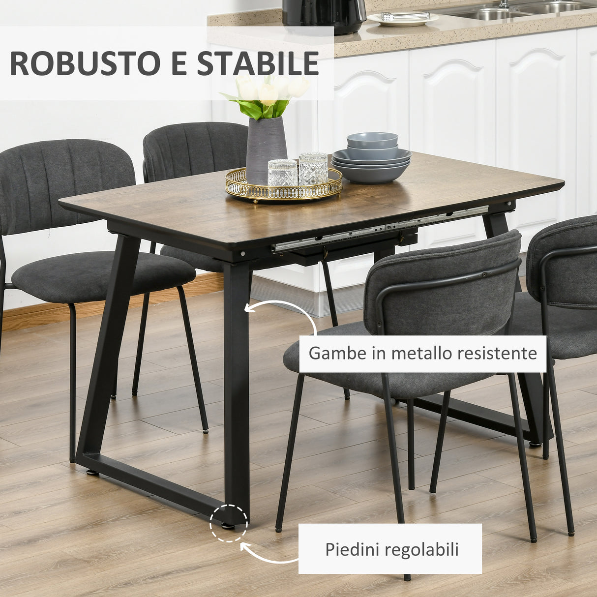 easycomfort easycomfort tavolo da pranzo salvaspazio allungabile per 4 6 persone in mdf e metallo 120 160x80x76 cm color legno