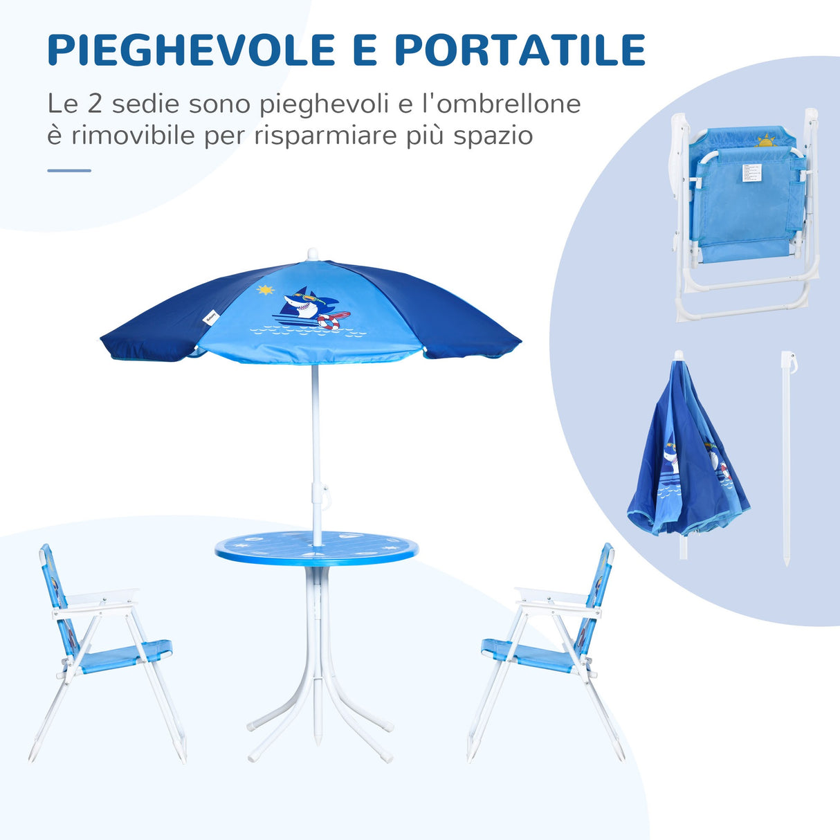 easycomfort easycomfort tavolo e sedie per bambini da giardino con ombrellone regolabile set 4 pezzi eta 3 6 anni blu