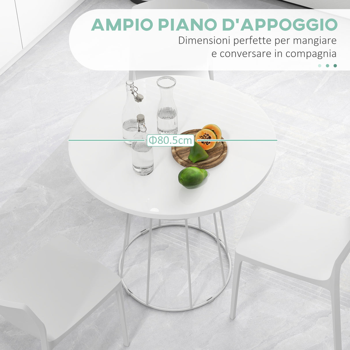easycomfort easycomfort tavolo rotondo per 4 persone con struttura in acciaio e mdf 80 5x74 6cm bianco