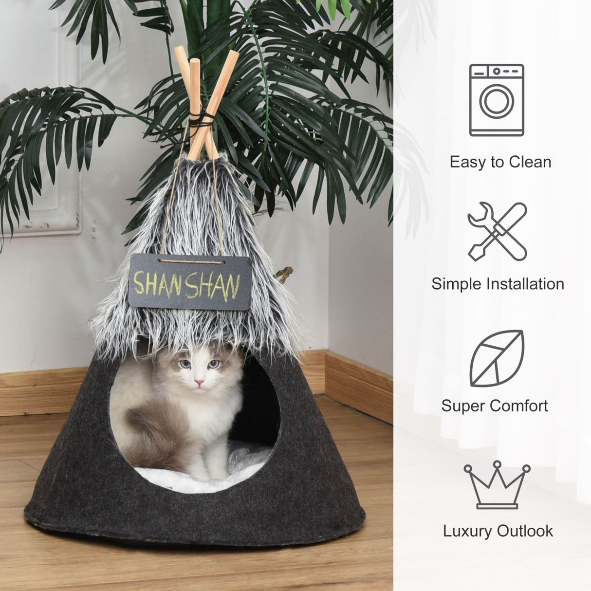 easycomfort easycomfort tenda cuccia per cani e cani piccoli da interno teepee grigio 50x70cm