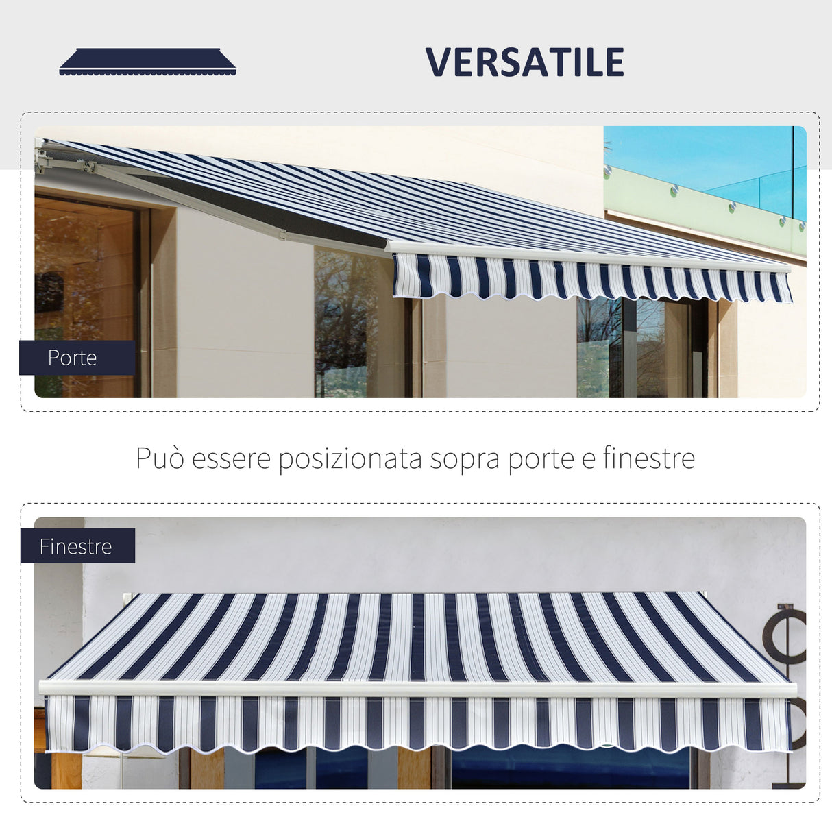 easycomfort easycomfort tenda da sole a bracci per esterno con manovella metallo e poliestere 3x2 5m blu e bianco