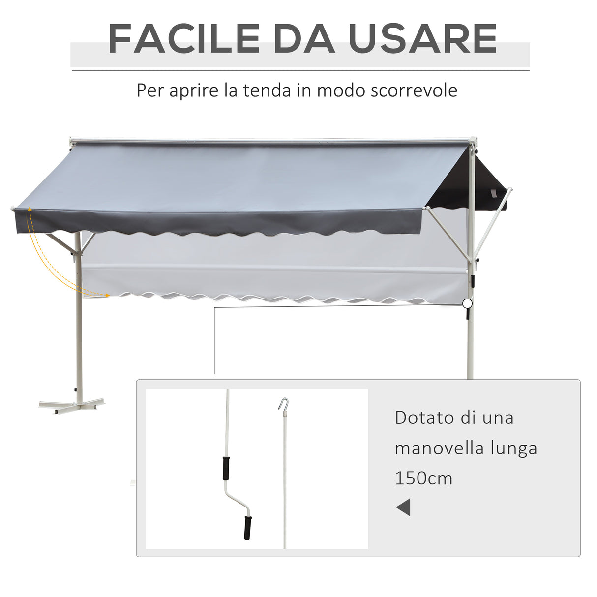 easycomfort easycomfort tenda da sole a caduta autoportante apertura con manovella e inclinazione regolabile 295x294cm grigio