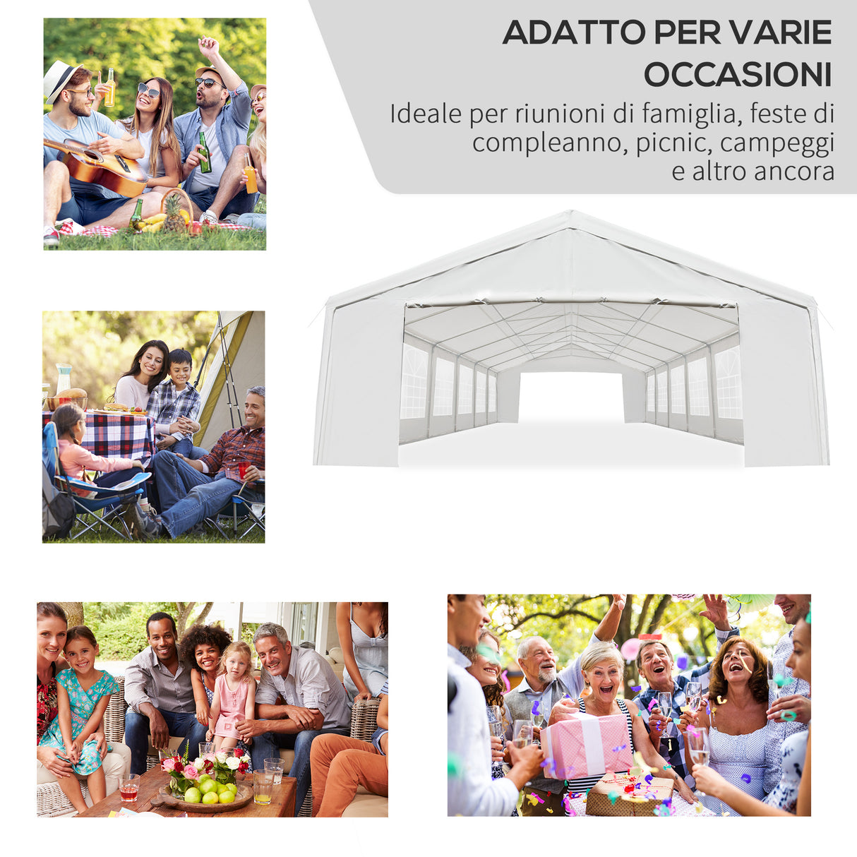easycomfort easycomfort tendone da giardino con pareti removibili in acciaio e pp 12x6x3 2 m bianco