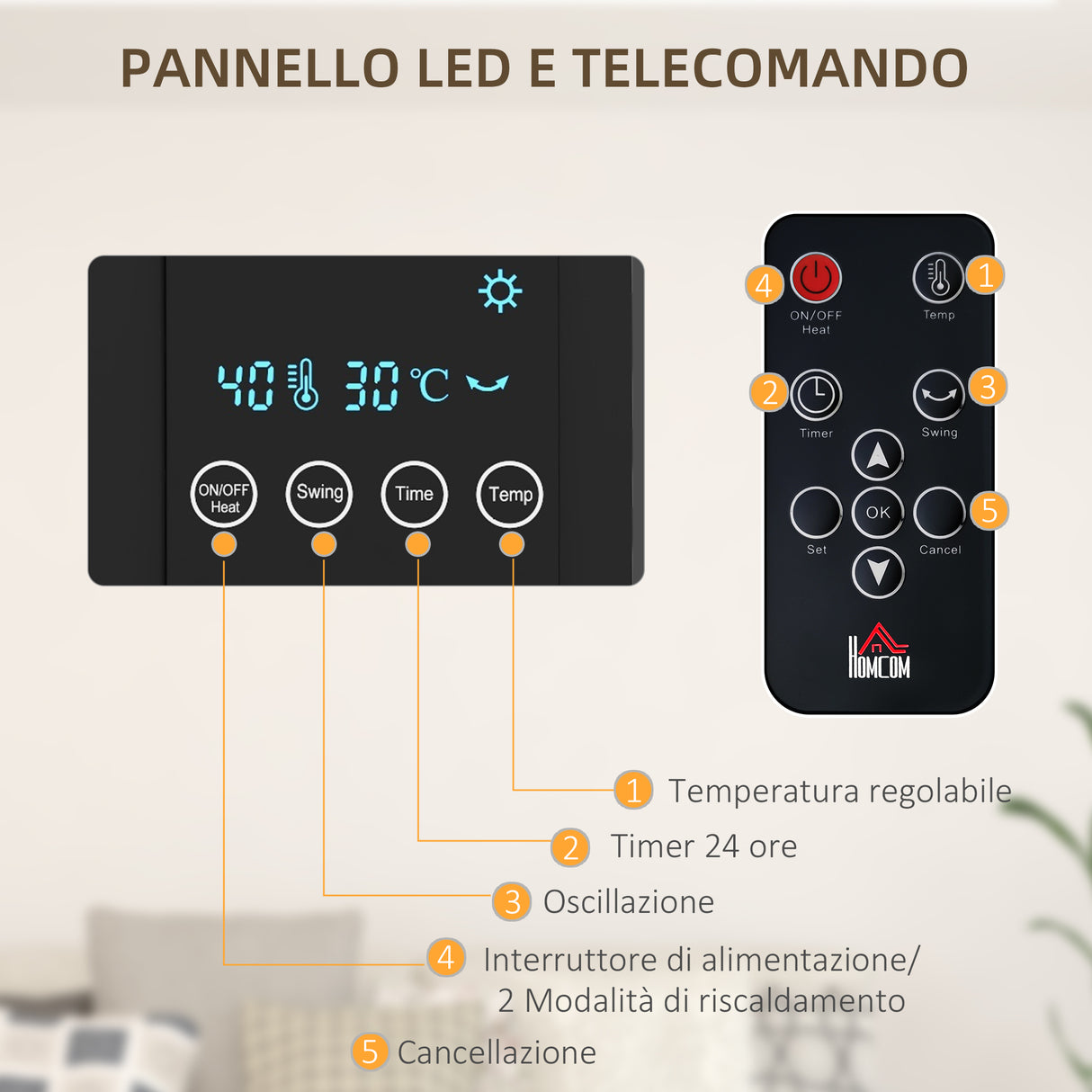 easycomfort easycomfort termoventilatore da parete oscillante con telecomando timer 12h e 2 modalita nero