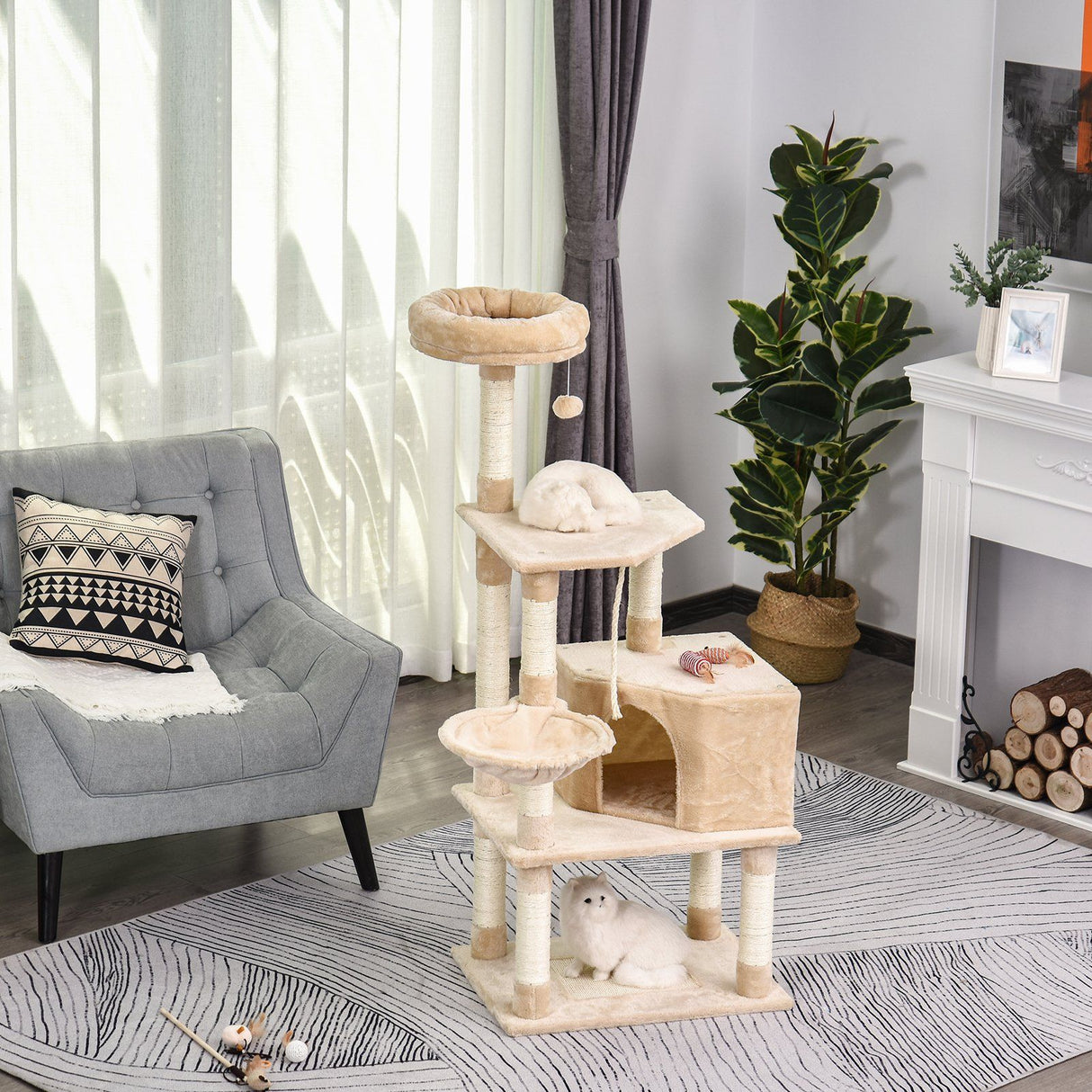 easycomfort easycomfort tiragraffi a colonna per gatti con 4 livelli cuccia lettini sospesi e pali in corda sisal beige ean 8054144132266