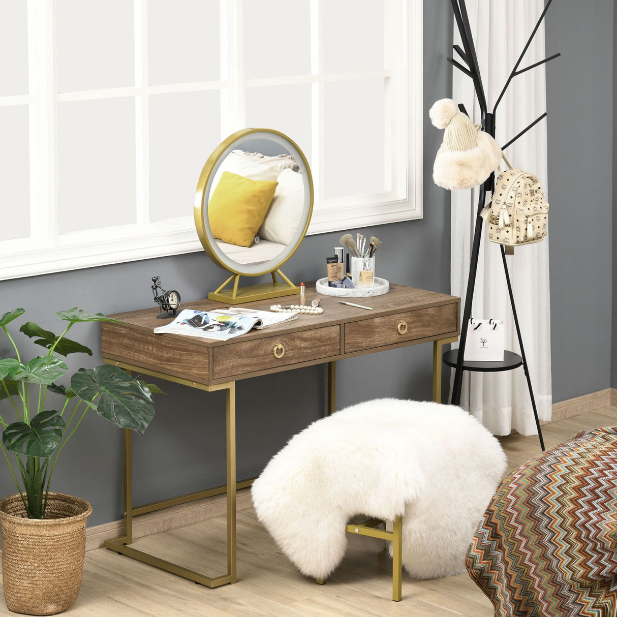 easycomfort easycomfort toeletta consolle con 2 cassetti in metallo e mdf 110x55x76cm marrone e oro