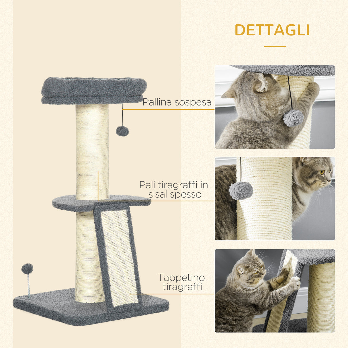 easycomfort easycomfort torre per gatti tiragraffi con palline e posatoi in truciolato sisal e finto vello dagnello 48x48x92 cm