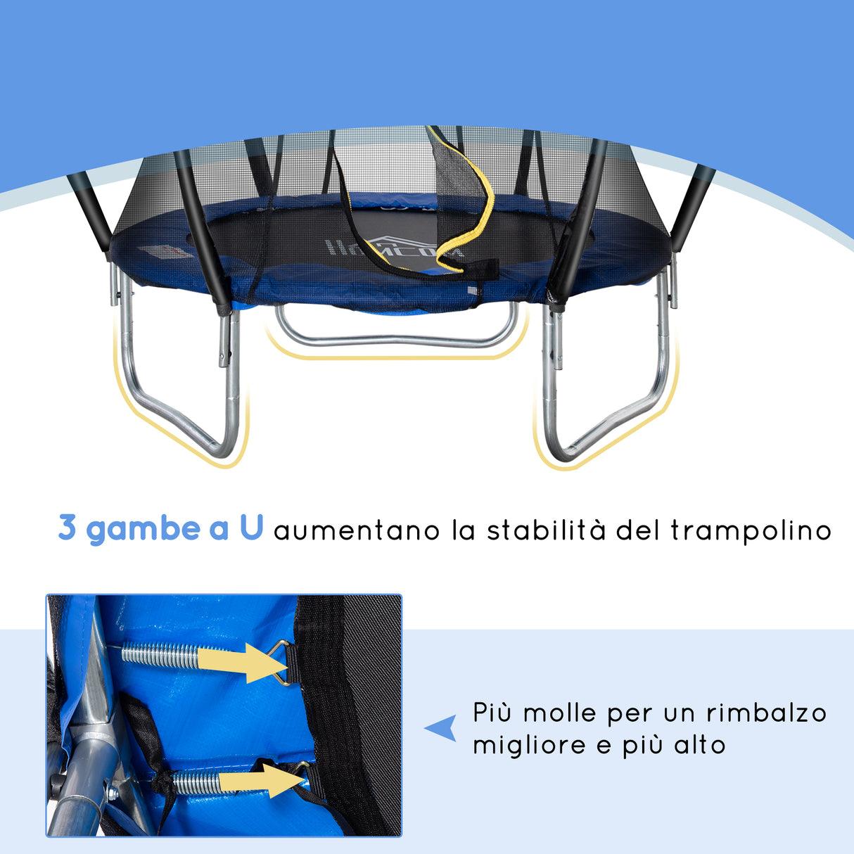 easycomfort easycomfort trampolino elastico fitness blu a 36 molle per adulti e bambini con rete di protezione e 3 gambe a u 225x235 cm