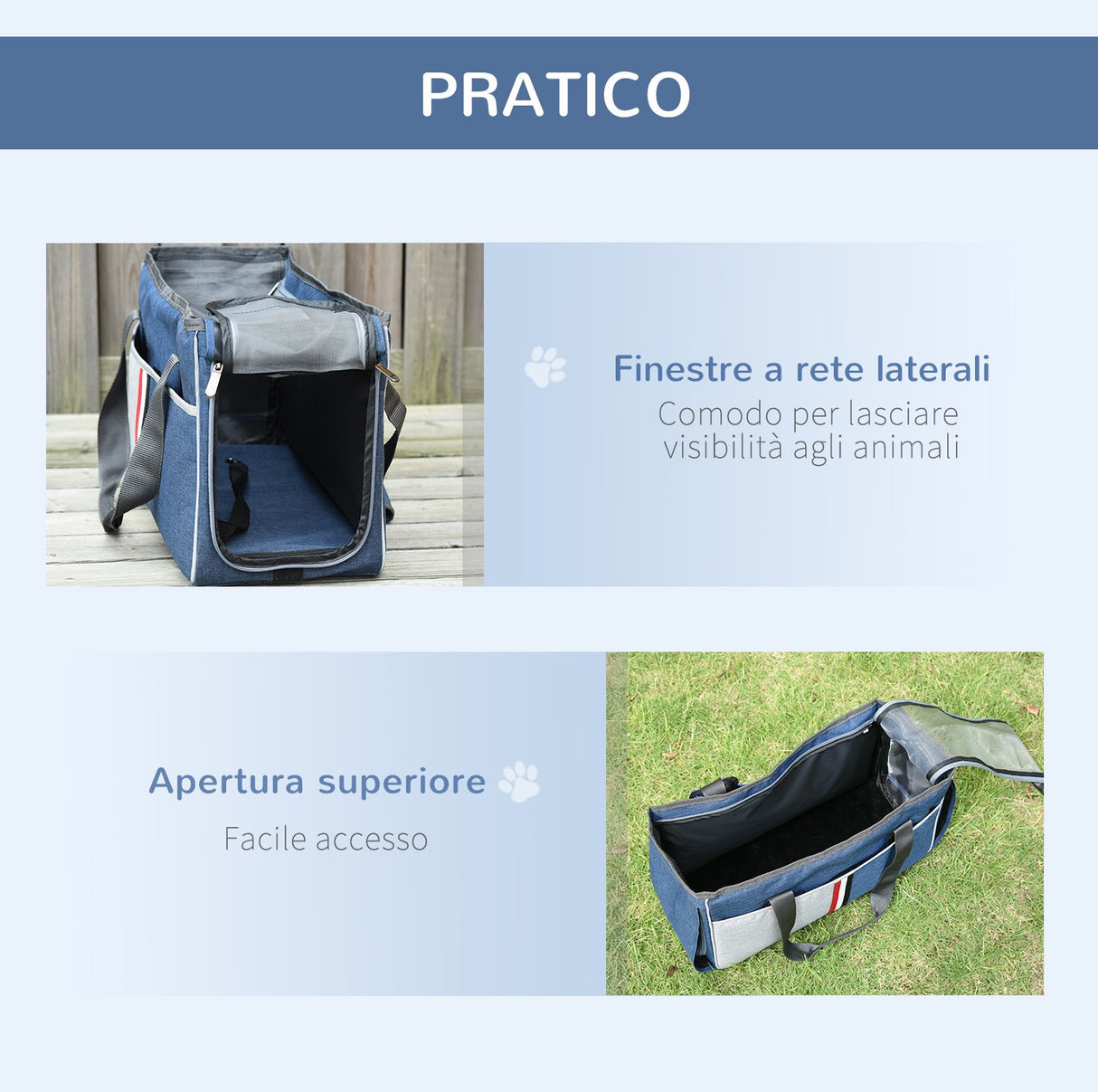 easycomfort easycomfort trasportino per cani e gatti in oxford cuscino rimovibile e lavabile con rete traspirante 47x20x28cm blu
