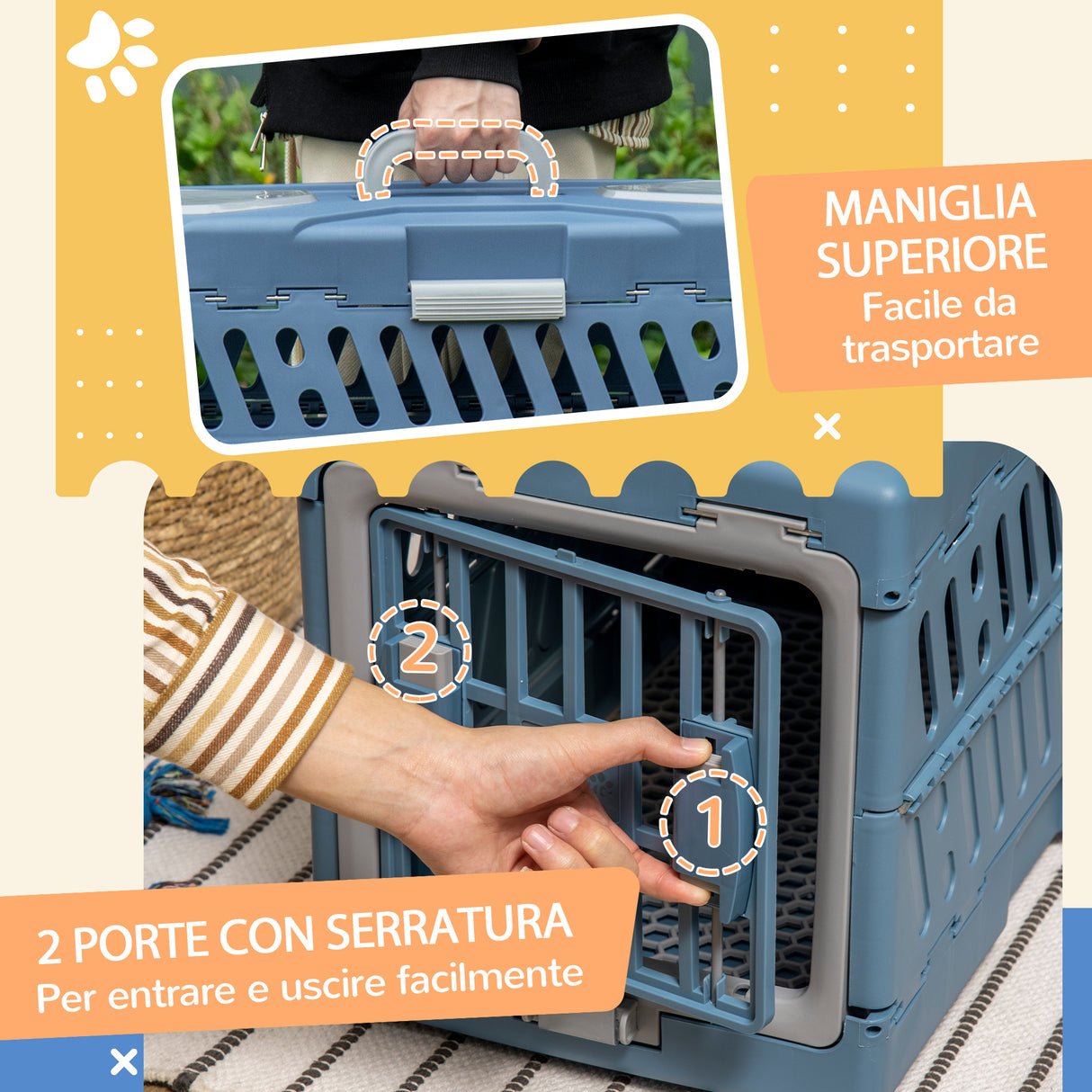 easycomfort easycomfort trasportino per cani e gatti pieghevole e convertibile in cuccia 56x31x37cm blu