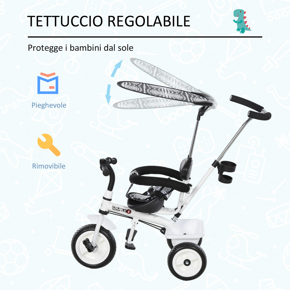 easycomfort easycomfort triciclo deluxe con maniglione parasole barra di protezione in metallo 103 x 47 x 101cm