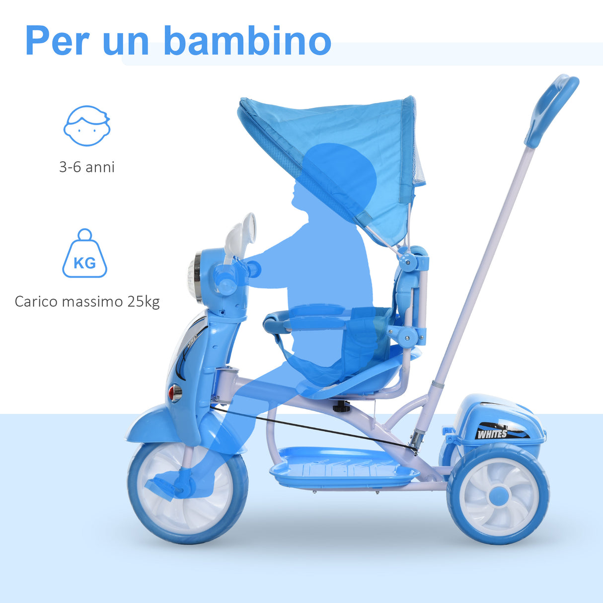 easycomfort easycomfort triciclo passeggino azzurro a forma di moto per bambini 18 72 mesi con tettuccio rimovibile