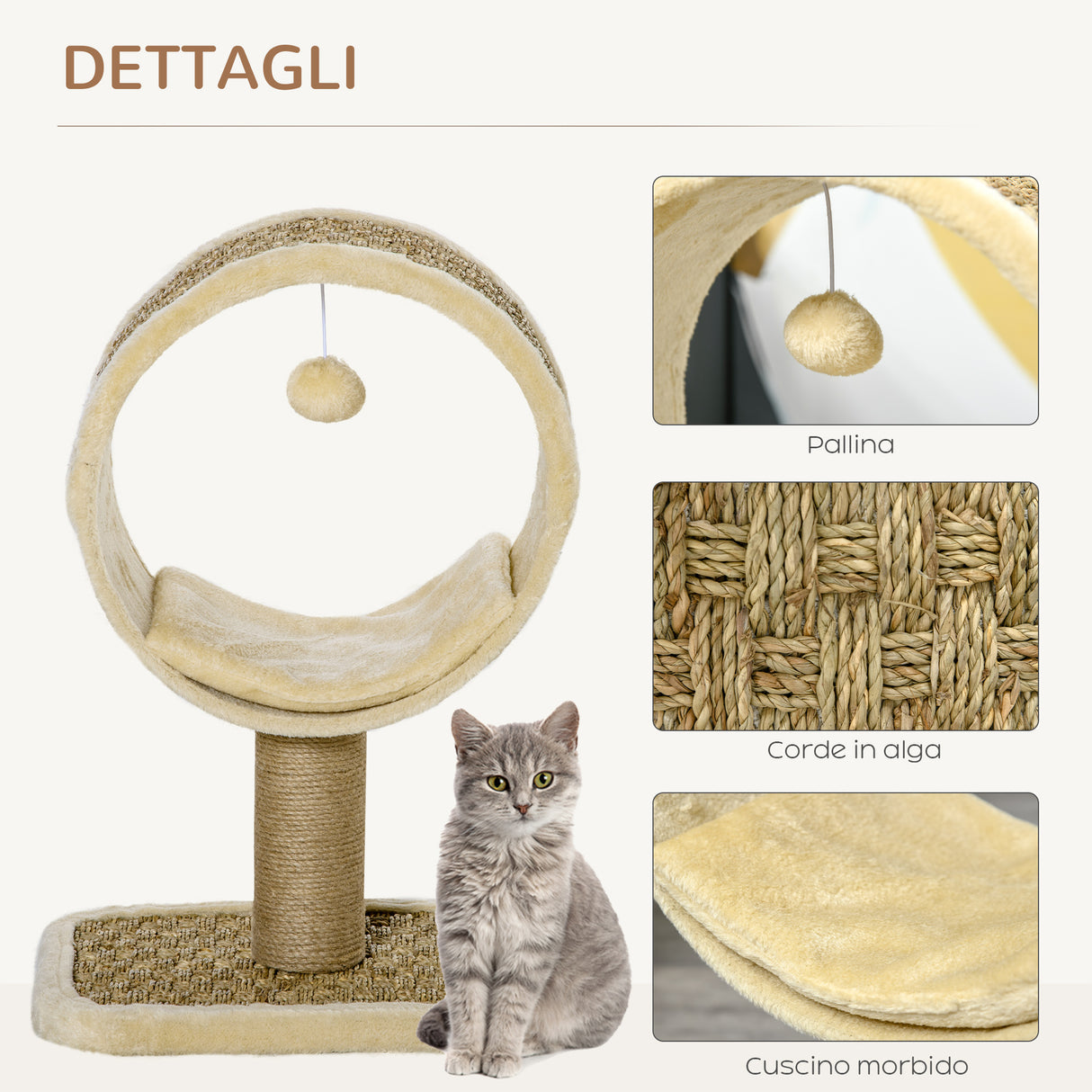 easycomfort easycomfort tunnel tiragraffi per gatti con cuscino e rivestimento in peluche palo in juta 40x30x56cm