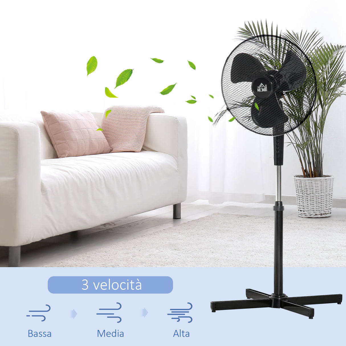 easycomfort easycomfort ventilatore a piantana a 3 velocita con altezza regolabile angolo di inclinazione a 80 in pp 60x60x90 120cm nero
