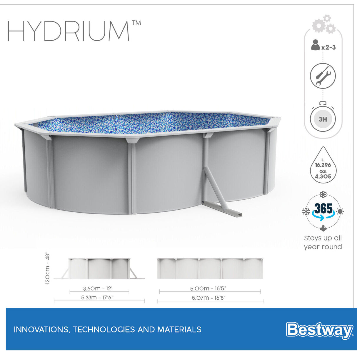 bestway piscina fuori terra bestway 56586 hydrium 500x360x120h tela basetop di coperturascaletta rampa esternapompa filtrante 16 296 litri
