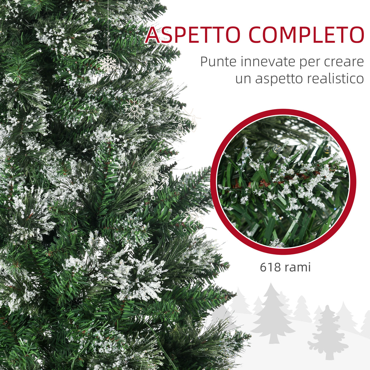 easycomfort easycomfort albero di natale 180cm innevato con 240 luci led e 618 rami con base in acciaio