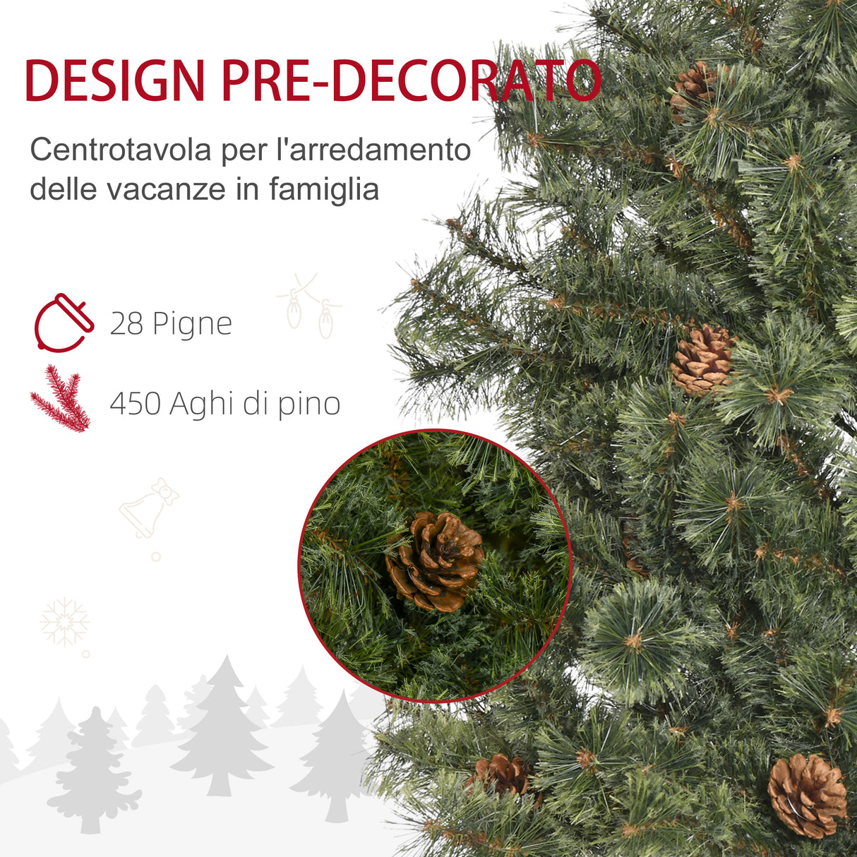 easycomfort easycomfort albero di natale da 180cm con pigne decorative base in metallo e 450 rami per interni verde